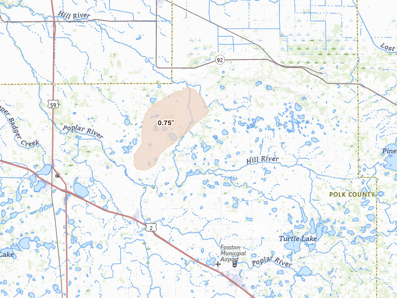 Radar-estimated hail-size map of the storm over Mcintosh, MN