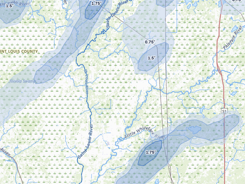 NEXRAD radar-signature map of the hail storm over Meadowlands, MN on Jun 29, 2026