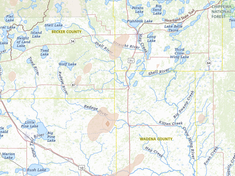 Radar-estimated hail-size map of the storm over Menahga, MN on Jun 10, 2026