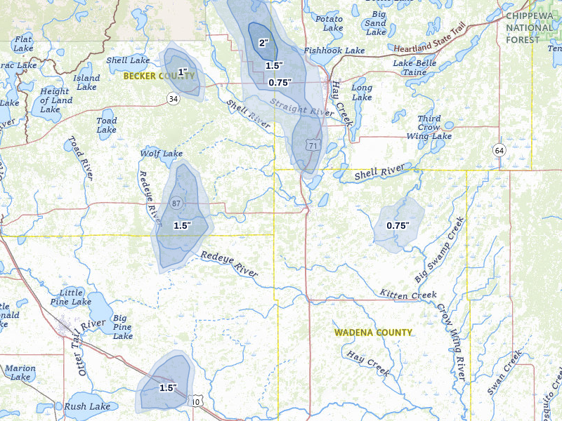 NEXRAD radar-signature map of the hail over Menahga, MN