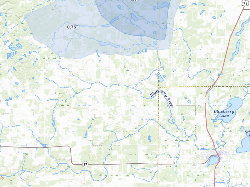 NEXRAD radar-signature map of the hail storm over Menahga, MN on Aug 6, 2026