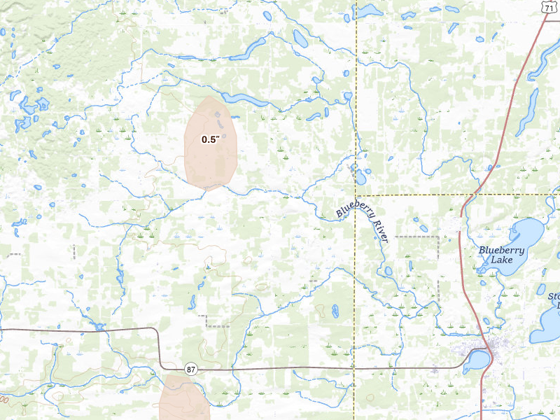 Radar-estimated hail-size map of the storm over Menahga, MN