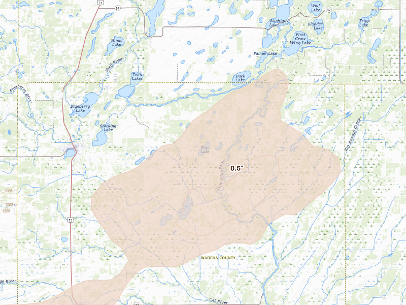 Radar-estimated hail-size map of the storm over Menahga, MN