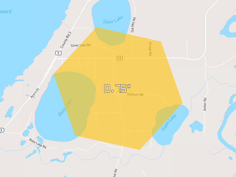 Hail map of Merrifield, MN on Jun 30, 2026, hail up to 0.75"