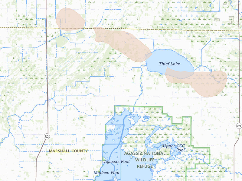 Radar-estimated hail-size map of the storm over Middle River, MN on Jun 15, 2026