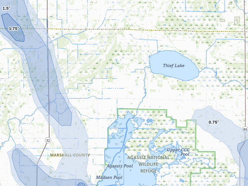 NEXRAD radar-signature map of the hail storm over Middle River, MN on Jul 6, 2026