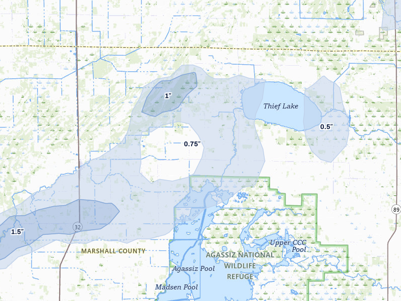 NEXRAD radar-signature map of the hail storm over Middle River, MN on Jul 30, 2026