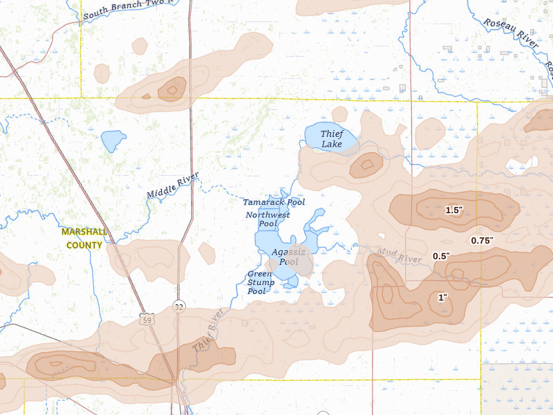 Radar-estimated hail-size map of the storm over Middle River, MN