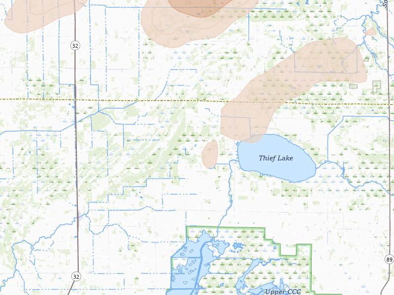 Radar-estimated hail-size map of the storm over Middle River, MN on Aug 3, 2026