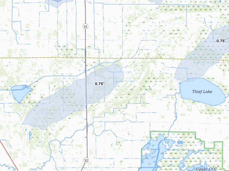 NEXRAD radar-signature map of the hail storm over Middle River, MN on Aug 3, 2026