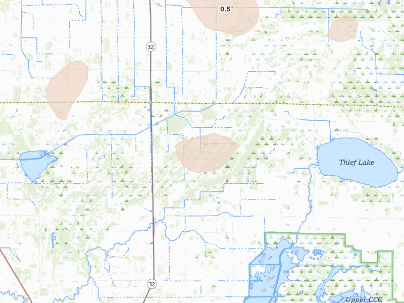 Radar-estimated hail-size map of the storm over Middle River, MN