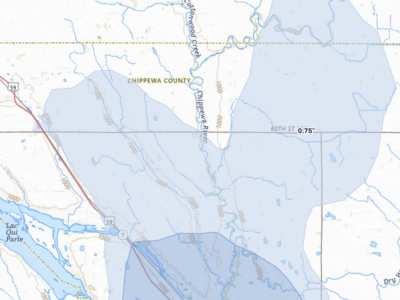 NEXRAD radar-signature map of the hail storm over Milan, MN on Jul 6, 2026
