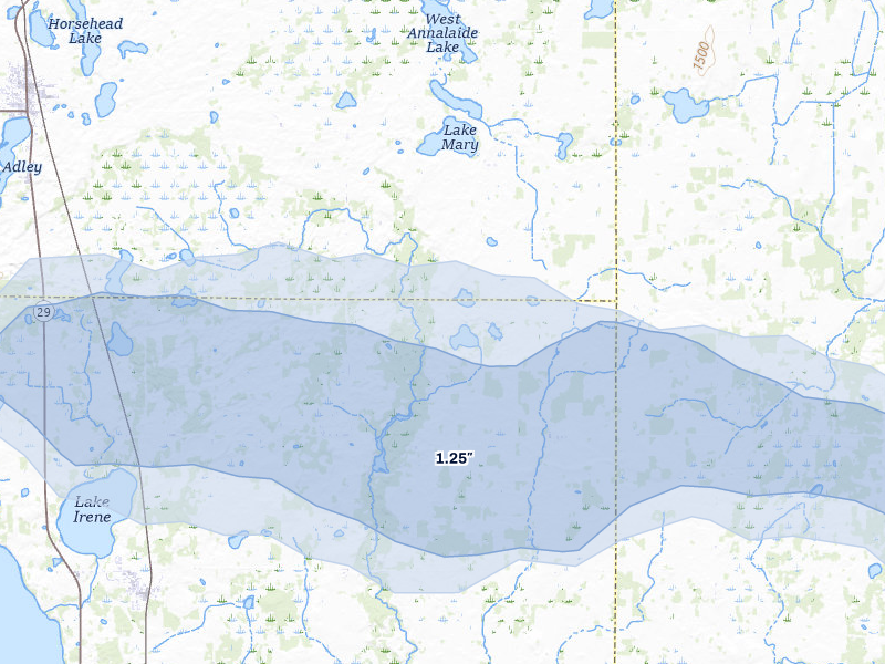 NEXRAD radar-signature map of the hail over Miltona, MN