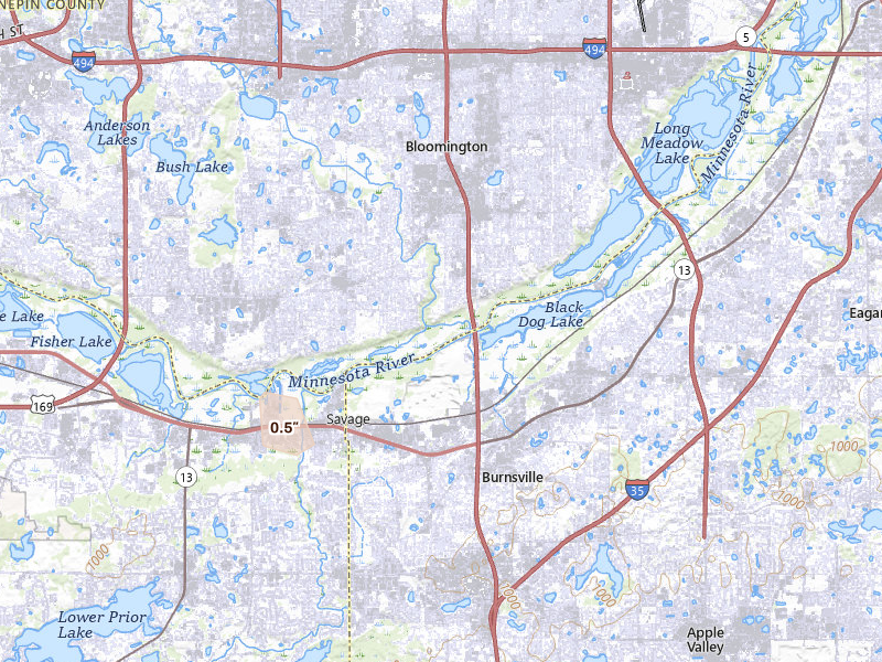 Radar-estimated hail-size map of the storm over Minneapolis, MN on Jul 25, 2026