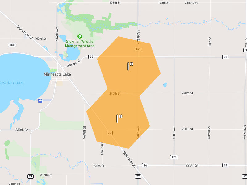 Hail map of Minnesota Lake, MN on Jun 30, 2026, hail up to 1"
