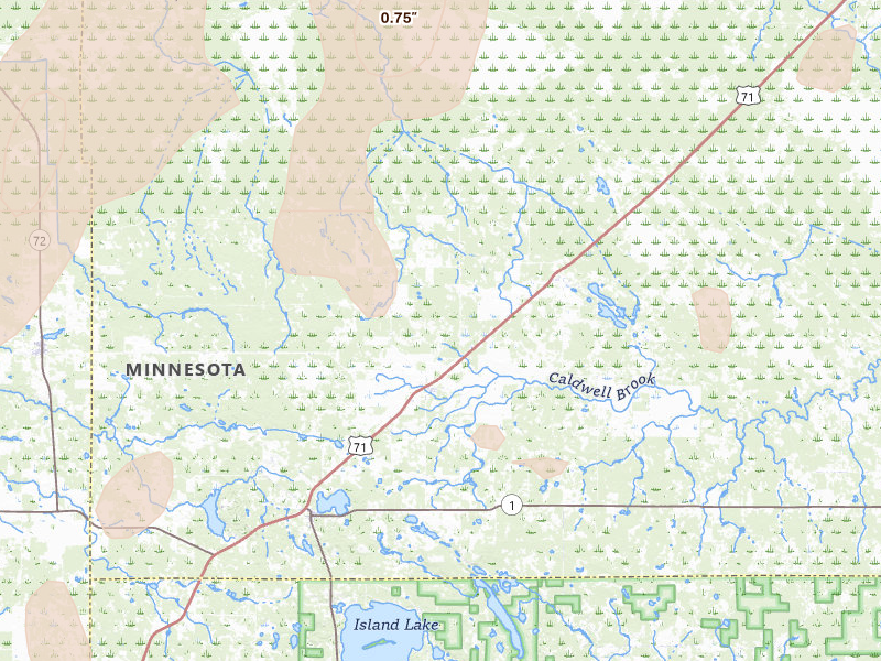 Radar-estimated hail-size map of the storm over Mizpah, MN on Jun 29, 2026