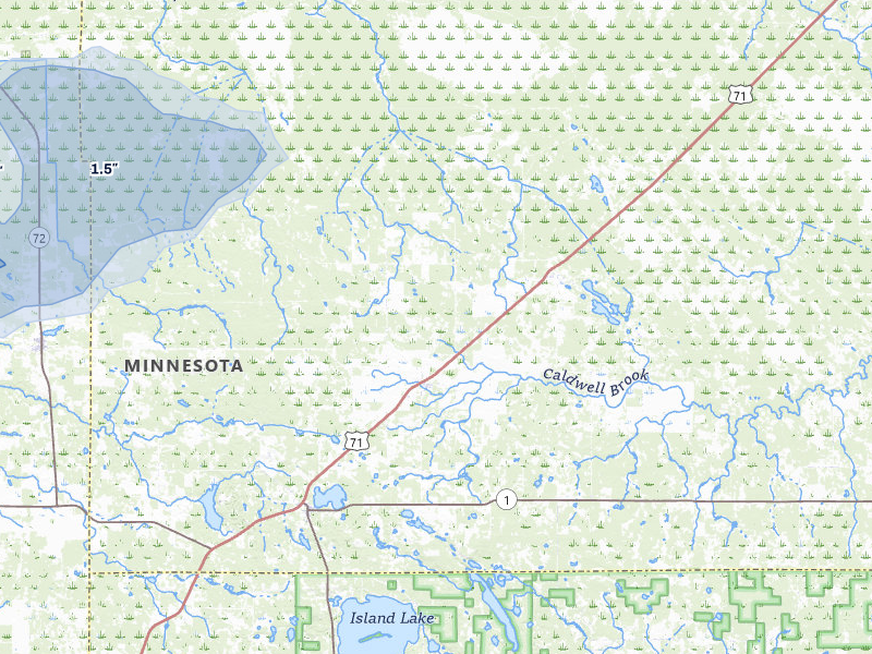 NEXRAD radar-signature map of the hail storm over Mizpah, MN on Jul 6, 2026