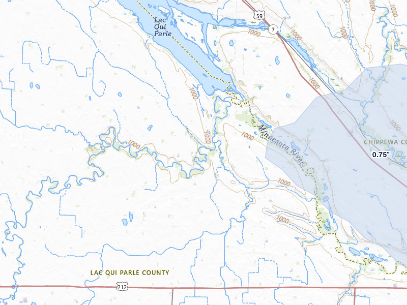 NEXRAD radar-signature map of the hail over Montevideo, MN