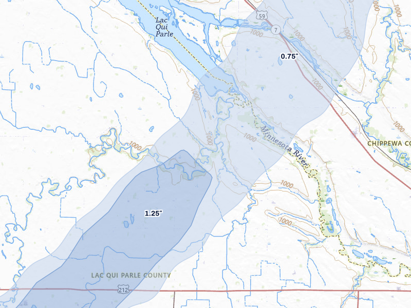 NEXRAD radar-signature map of the hail storm over Montevideo, MN on Jun 29, 2026