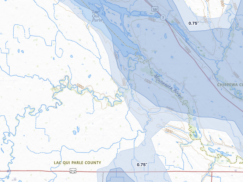 NEXRAD radar-signature map of the hail over Montevideo, MN
