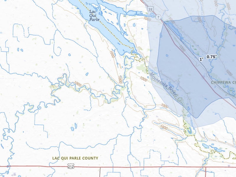 NEXRAD radar-signature map of the hail storm over Montevideo, MN on Jul 6, 2026
