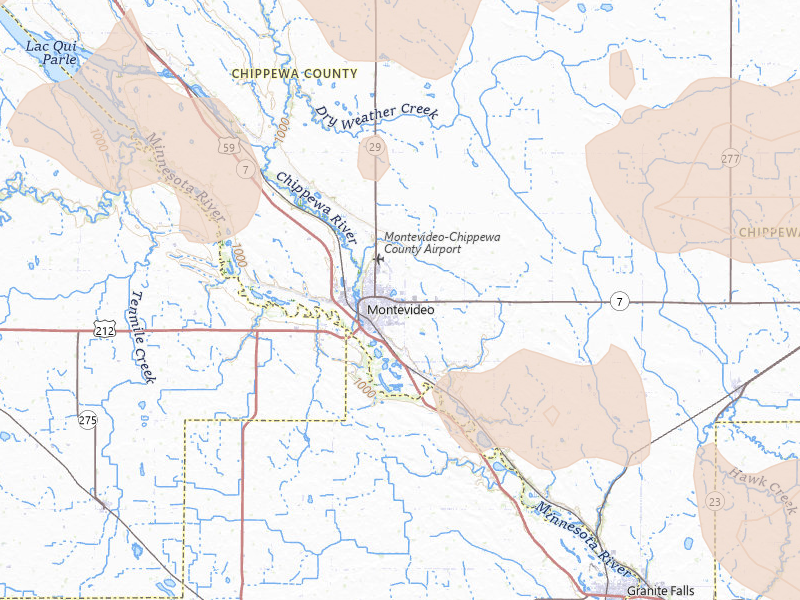 Radar-estimated hail-size map of the storm over Montevideo, MN on Jul 19, 2026