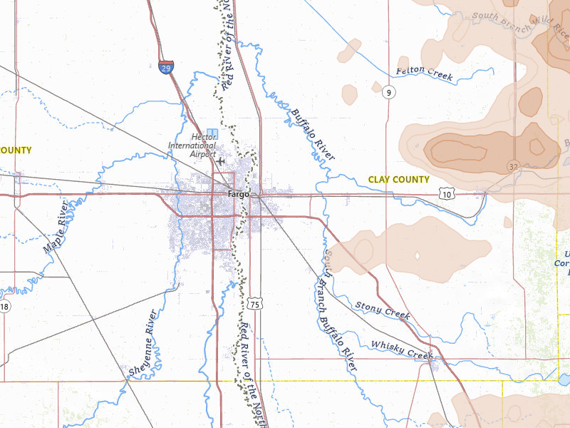 Radar-estimated hail-size map of the storm over Moorhead, MN on Jul 6, 2026