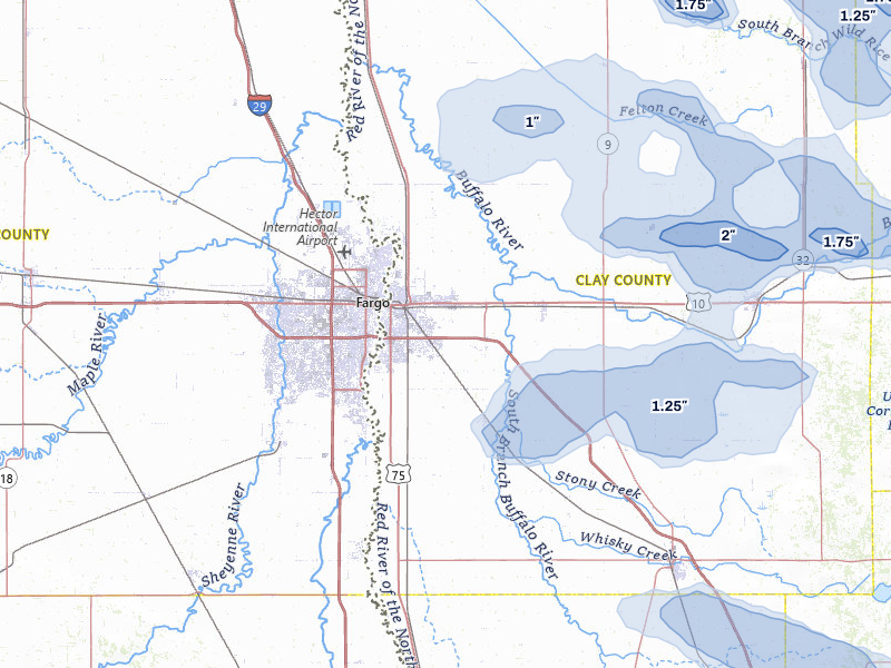 NEXRAD radar-signature map of the hail storm over Moorhead, MN on Jul 6, 2026