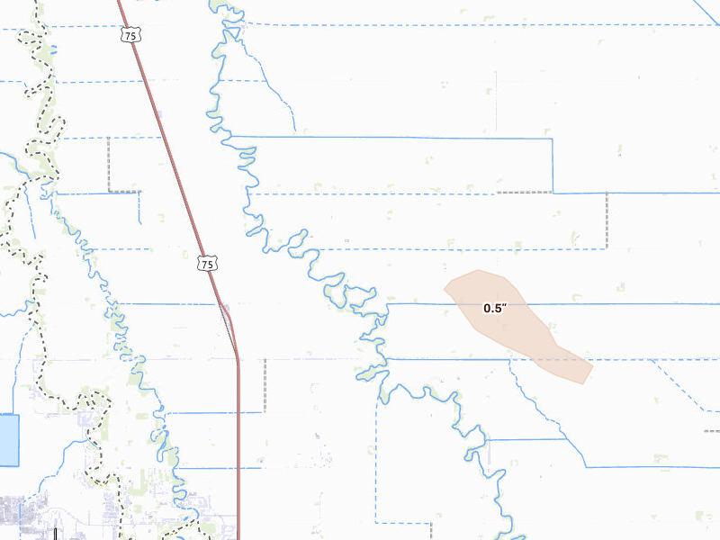 Radar-estimated hail-size map of the storm over Moorhead, MN