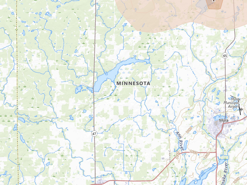 Radar-estimated hail-size map of the storm over Mora, MN on Jun 5, 2026