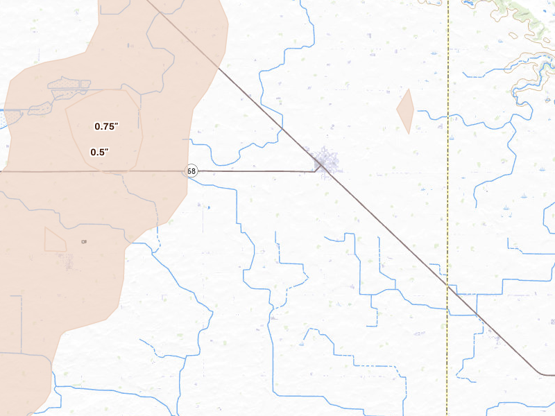 Radar-estimated hail-size map of the storm over Morgan, MN on Jun 9, 2026