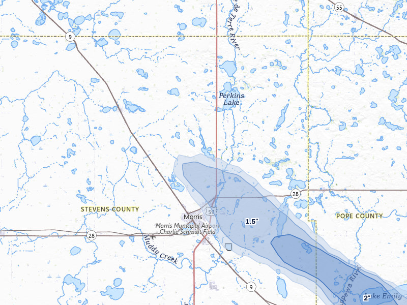 NEXRAD radar-signature map of the hail storm over Morris, MN on Jun 5, 2026