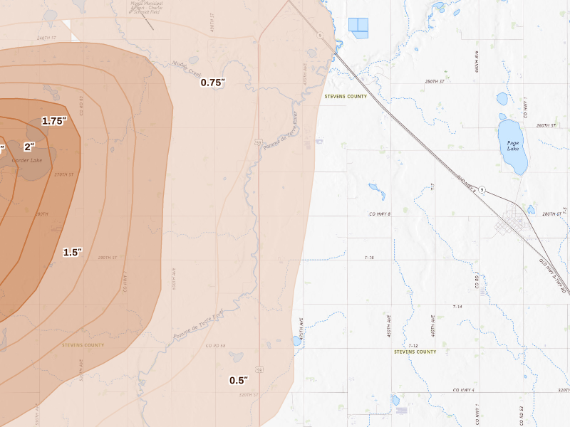 Radar-estimated hail-size map of the storm over Morris, MN