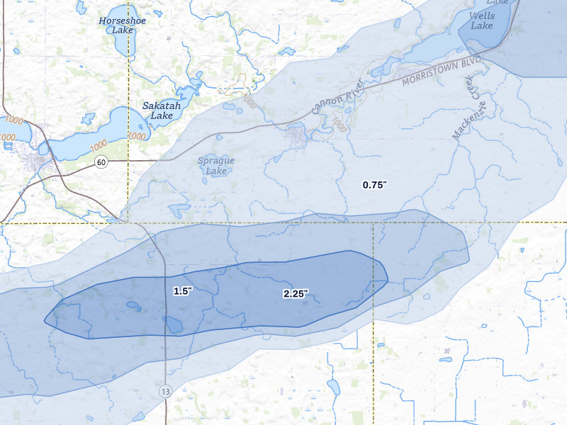 NEXRAD radar-signature map of the hail over Morristown, MN