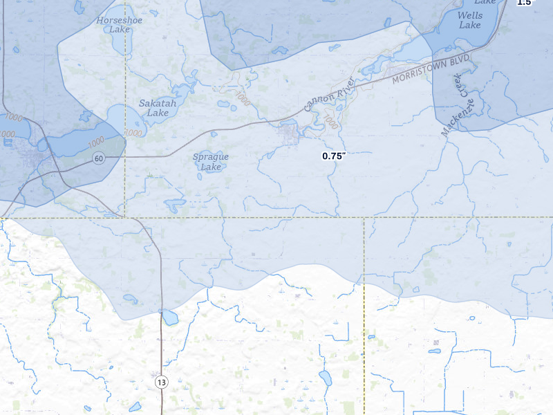 NEXRAD radar-signature map of the hail over Morristown, MN