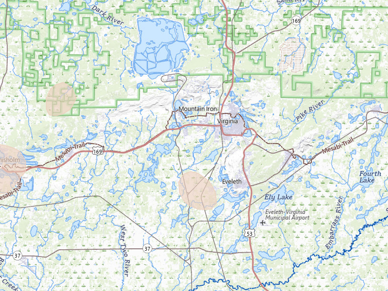 Radar-estimated hail-size map of the storm over Mountain Iron, MN on Aug 17, 2026