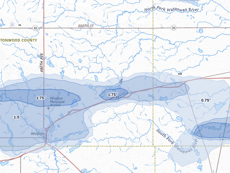 NEXRAD radar-signature map of the hail over Mountain Lake, MN
