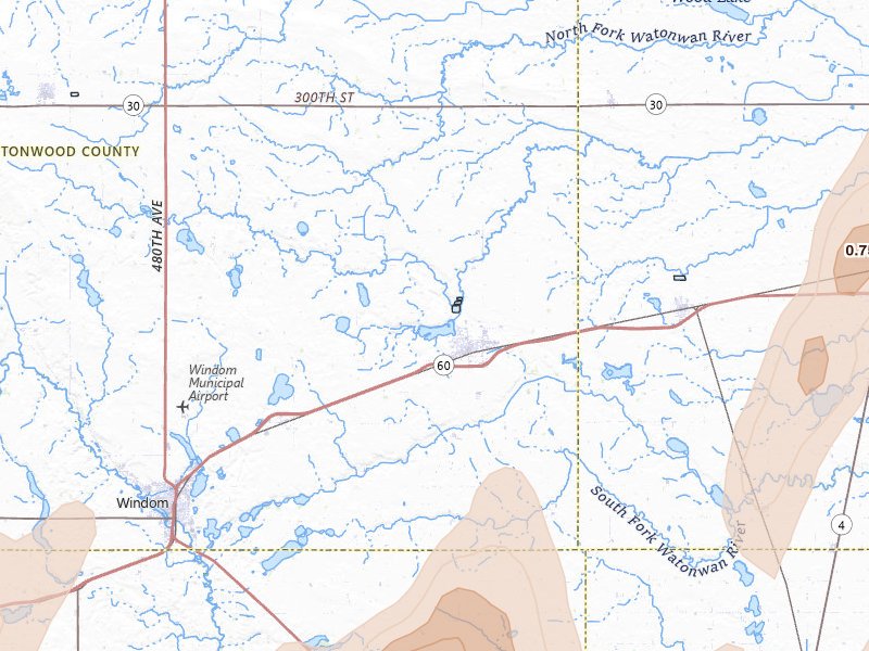 Radar-estimated hail-size map of the storm over Mountain Lake, MN on May 17, 2026
