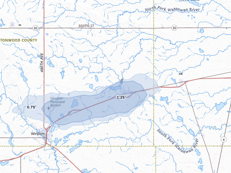 NEXRAD radar-signature map of the hail storm over Mountain Lake, MN on May 25, 2026