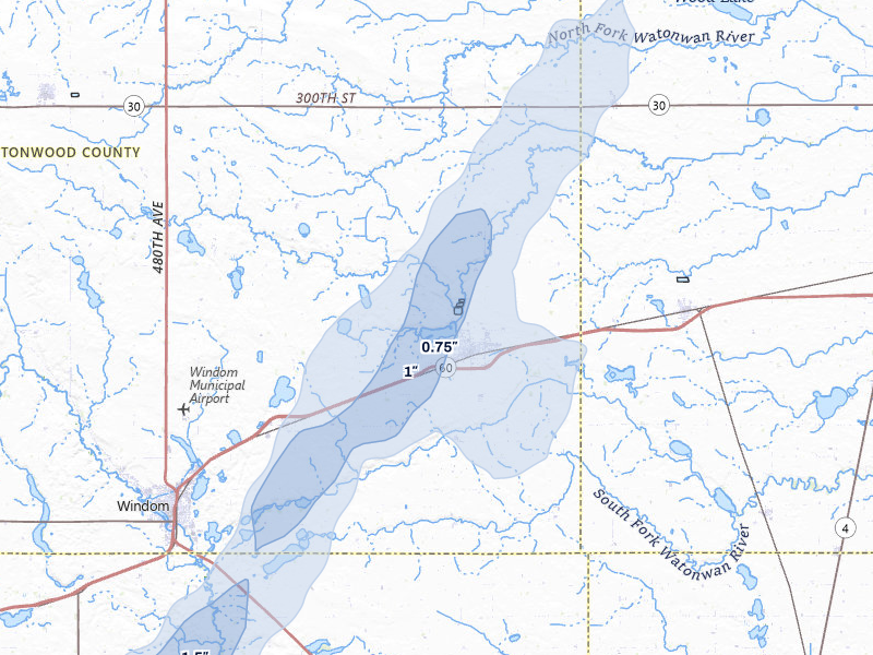 NEXRAD radar-signature map of the hail storm over Mountain Lake, MN on Jun 29, 2026