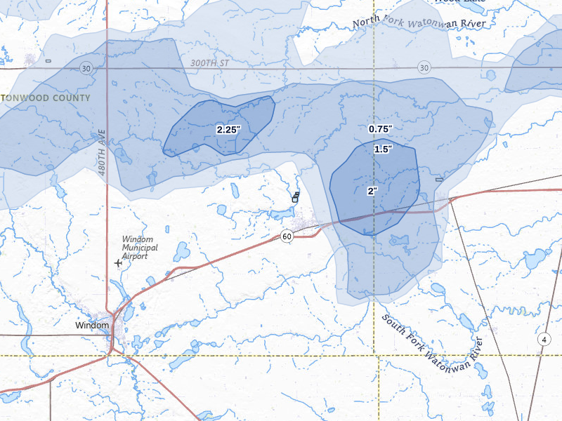 NEXRAD radar-signature map of the hail over Mountain Lake, MN