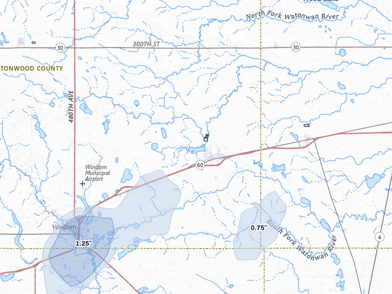 NEXRAD radar-signature map of the hail over Mountain Lake, MN