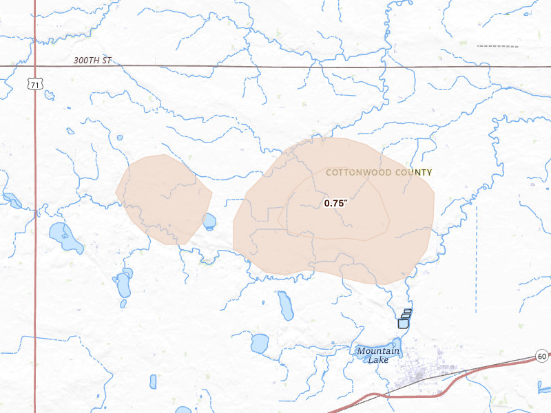 Radar-estimated hail-size map of the storm over Mountain Lake, MN