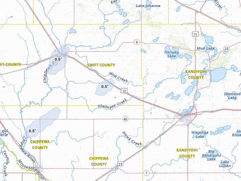 NEXRAD radar-signature map of the hail over Murdock, MN