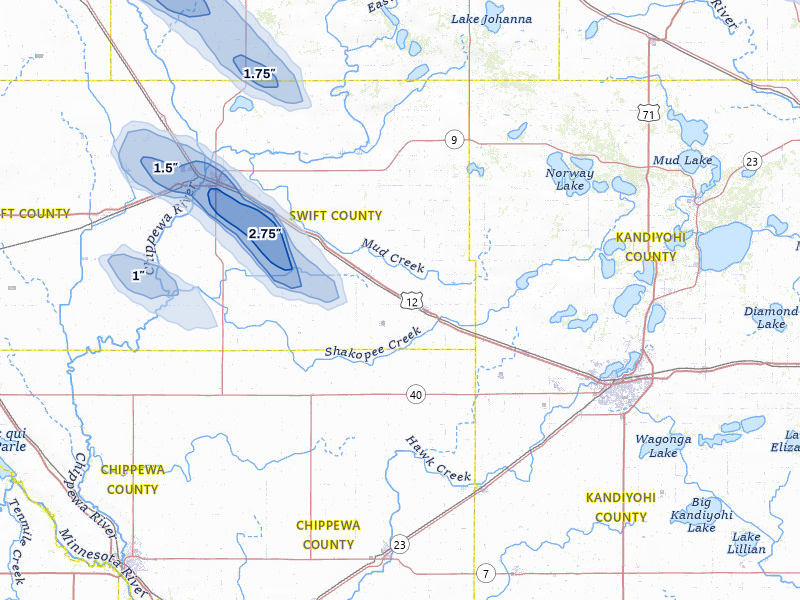 NEXRAD radar-signature map of the hail storm over Murdock, MN on Jun 5, 2026