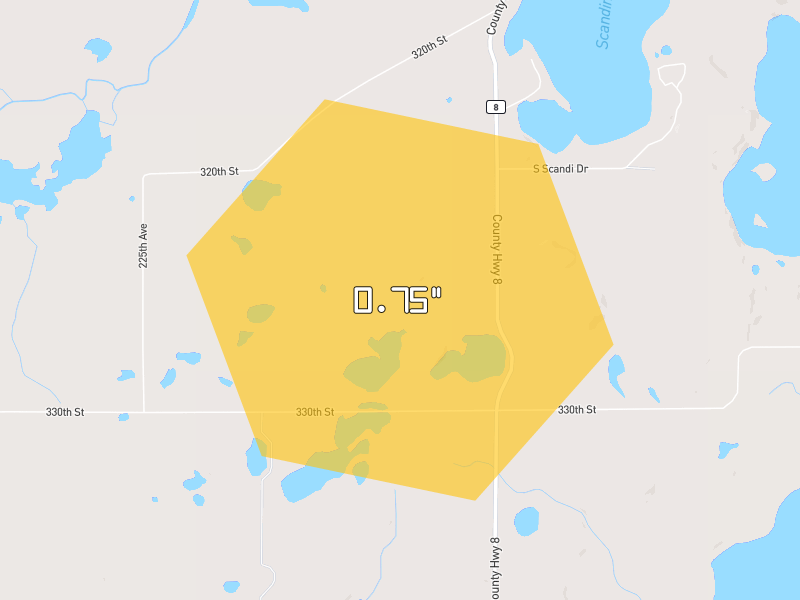 Hail map of Murdock, MN on Jun 7, 2026, hail up to 0.75"