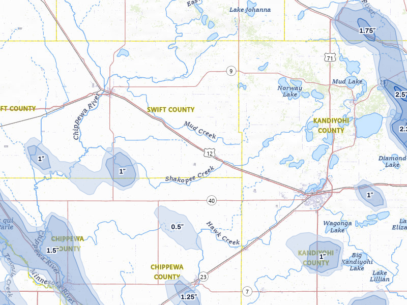 NEXRAD radar-signature map of the hail over Murdock, MN