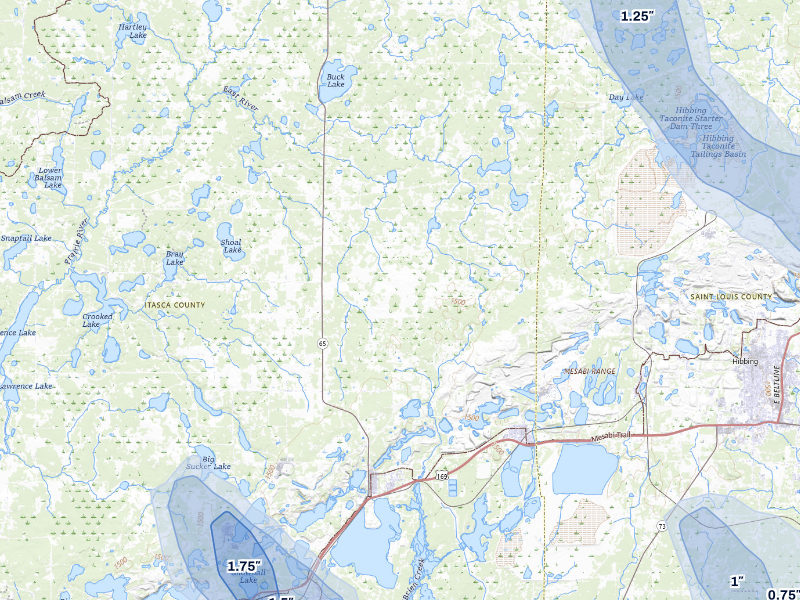 NEXRAD radar-signature map of the hail storm over Nashwauk, MN on Aug 20, 2026