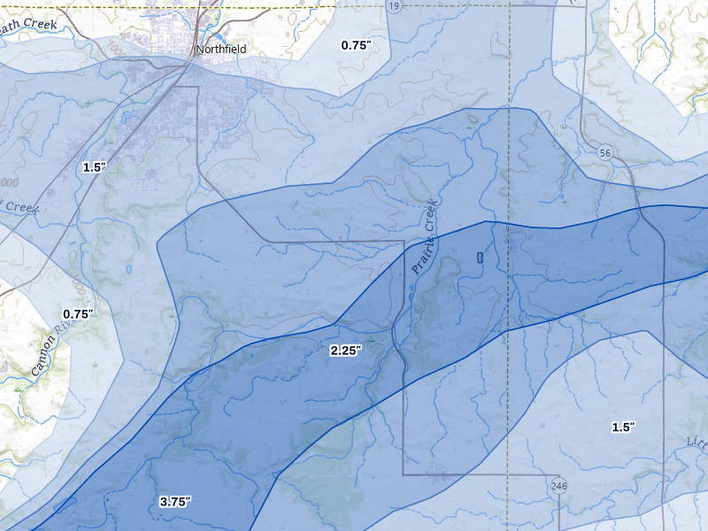 NEXRAD radar-signature map of the hail over Nerstrand, MN