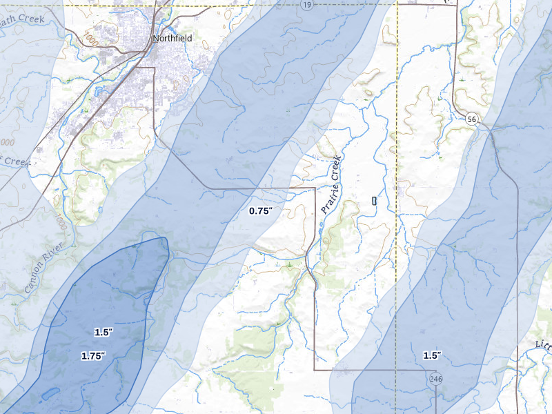 NEXRAD radar-signature map of the hail over Nerstrand, MN